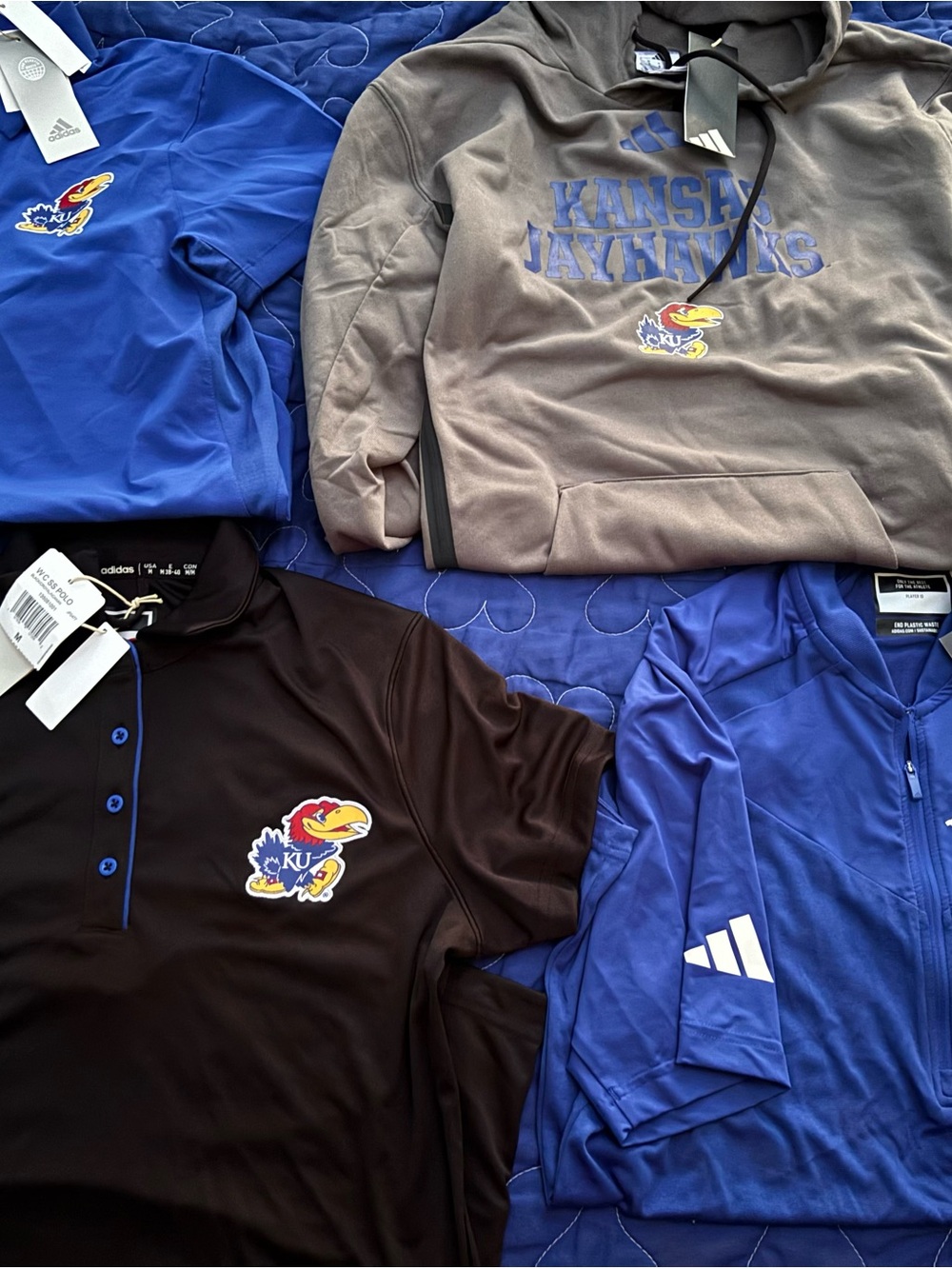adidas Kansas Jayhawks Blue and Gray Hoodie & Polo Set